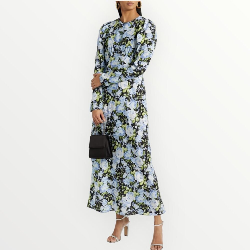 Les Reveries Pleated Floral-Print Silk Crepe de Chine Maxi Dress